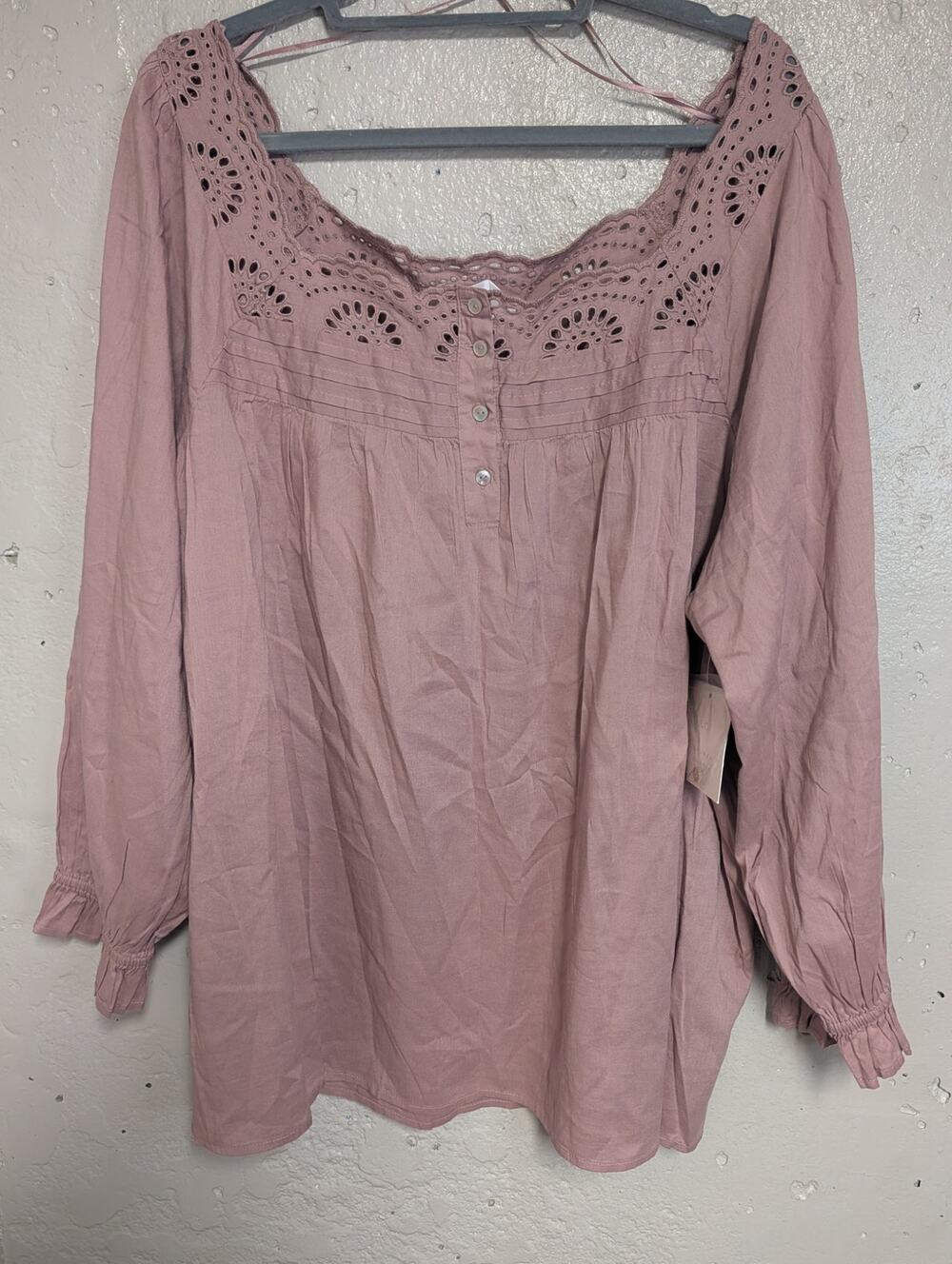 Lauren Conrad Pink Eyelet Peasant Blouse Cottagecore Boho Top